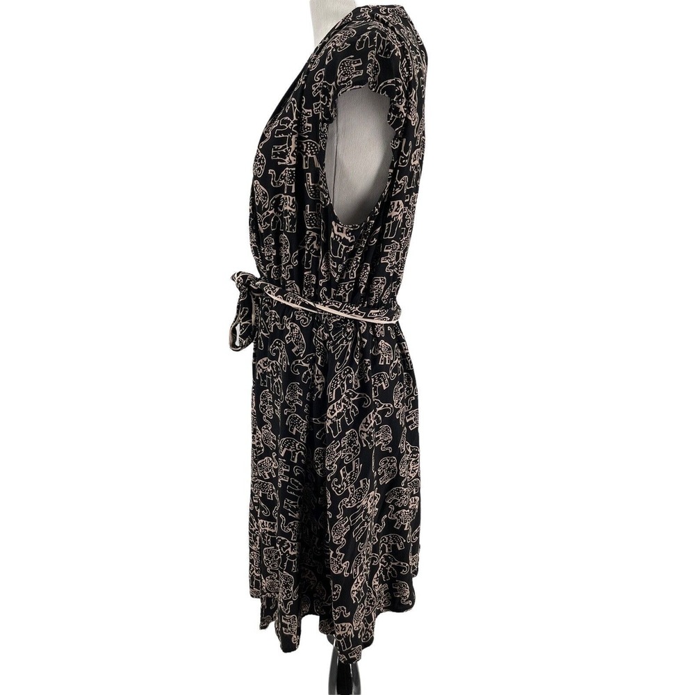 Maeve Anthropologie Women's Black Noronha Elephant Print Novelty Dress Medium - Picture 2 of 5